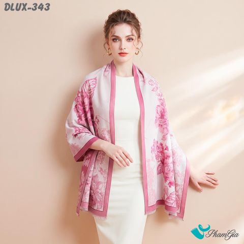 Khăn Choàng Dạ De Luxe Giữ Ấm Cao Cấp Họa Tiết Hoa Hồng Màu Hồng Thanh Lịch (DLUX343)