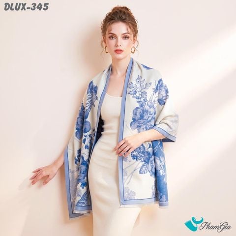 Khăn Choàng Dạ Cashmere Cao Cấp Họa Tiết Hoa Hồng Màu Xanh Blue Thanh Lịch (DLUX345)