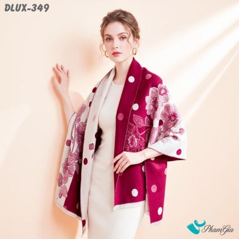 Khăn Choàng Dạ De Luxe Giữ Ấm Cao Cấp Họa Tiết Hoa Chấm Bi Màu Đỏ Hiện Đại (DLUX349)