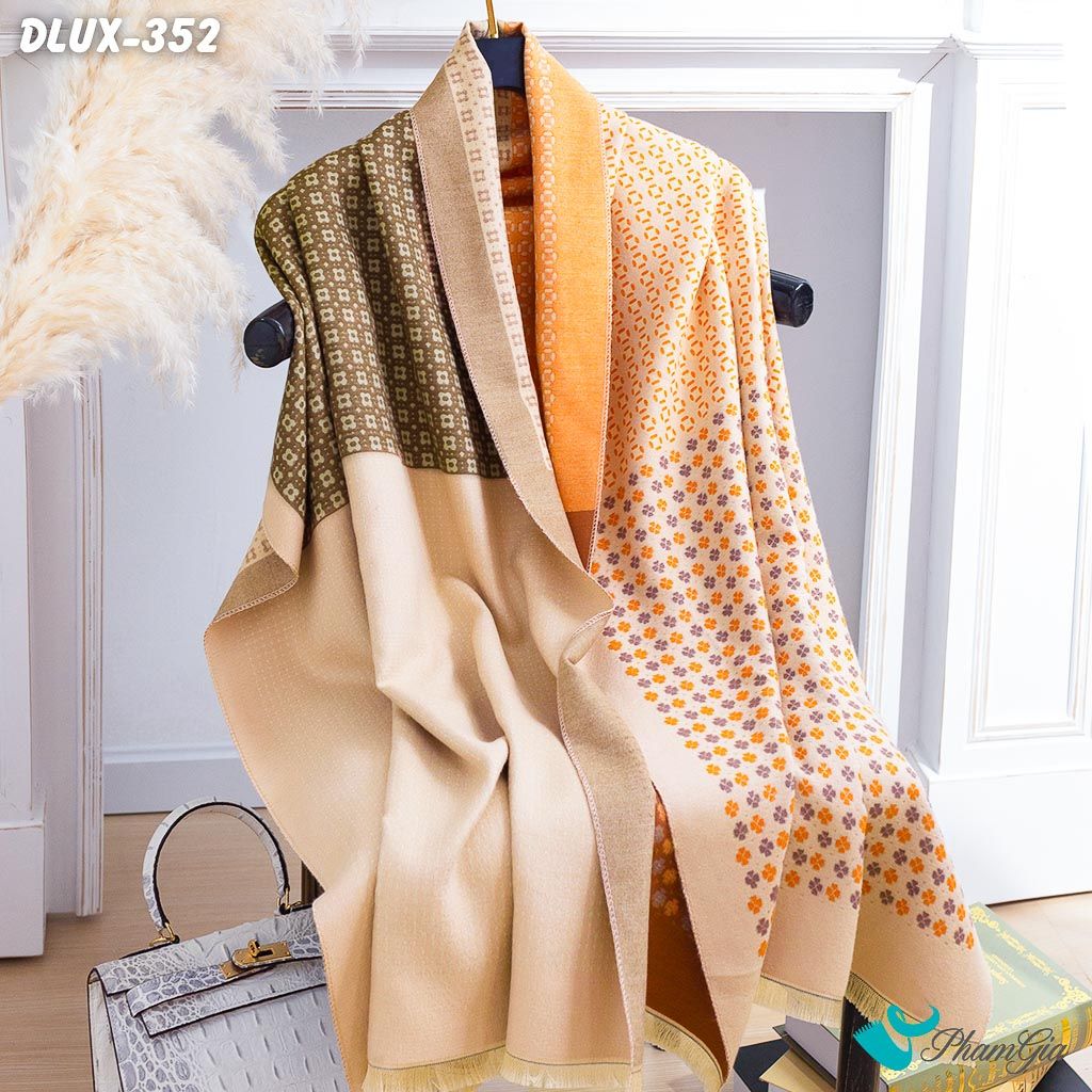 Khăn Choàng Dạ Cashmere Cao Cấp Họa Tiết Mosaic Màu Beige Sang Trọng (DLUX352)