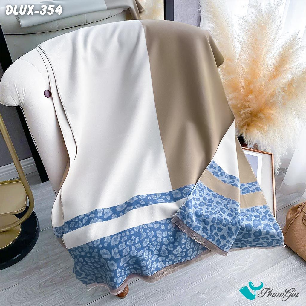 Khăn Choàng Dạ Cashmere Cao Cấp Họa Tiết Da Báo Phối Nền Xanh Hiện Đại (DLUX354)