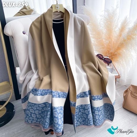 Khăn Choàng Dạ Cashmere Cao Cấp Họa Tiết Da Báo Phối Nền Xanh Hiện Đại (DLUX354)