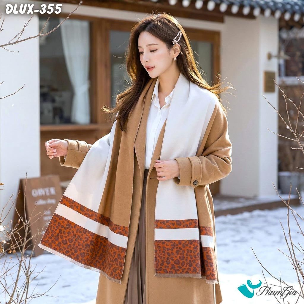 Khăn Choàng Dạ Cashmere Cao Cấp Họa Tiết Da Báo Phối Nền Cam Hiện Đại (DLUX355)
