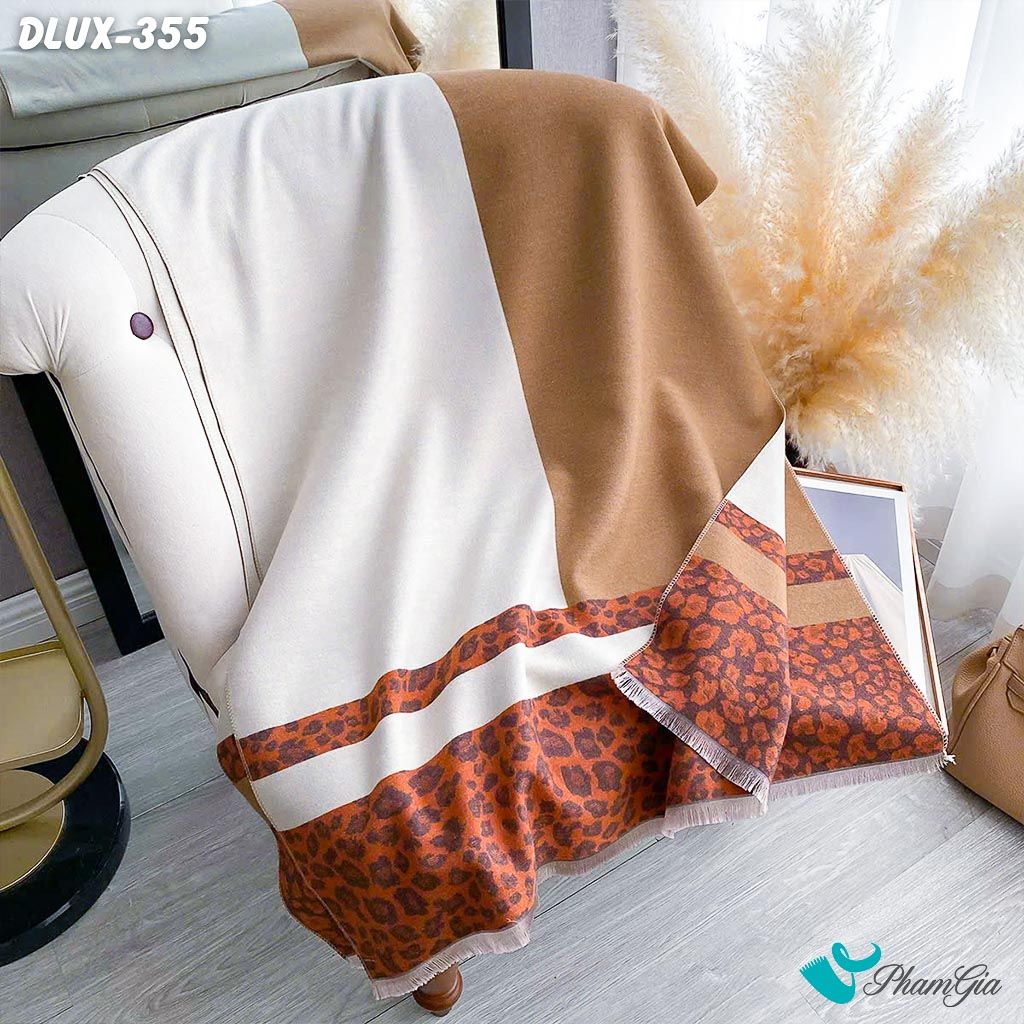 Khăn Choàng Dạ Cashmere Cao Cấp Họa Tiết Da Báo Phối Nền Cam Hiện Đại (DLUX355)