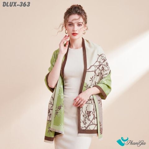 Khăn Choàng Dạ Cashmere Cao Cấp Họa Tiết Hoa Mai Màu Xanh Rêu Nhạt (DLUX363)