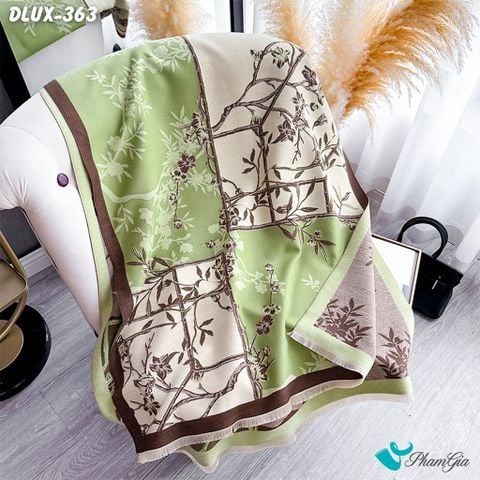Khăn Choàng Dạ Cashmere Cao Cấp Họa Tiết Hoa Mai Màu Xanh Rêu Nhạt (DLUX363)