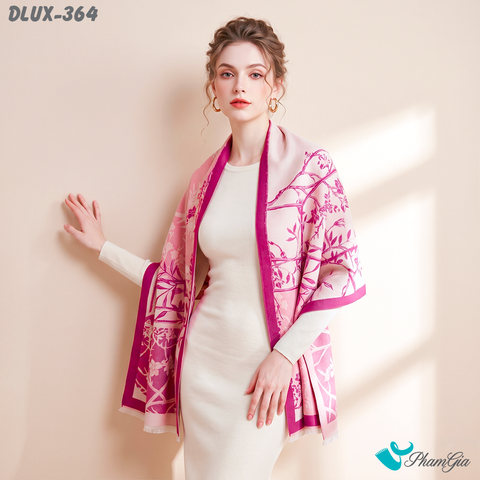 Khăn Choàng Dạ Cashmere Cao Cấp Họa Tiết Hoa Mai Màu Hồng (DLUX364)