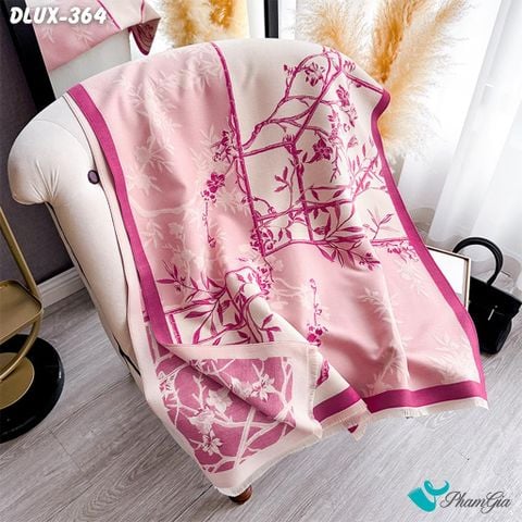 Khăn Choàng Dạ Cashmere Cao Cấp Họa Tiết Hoa Mai Màu Hồng (DLUX364)