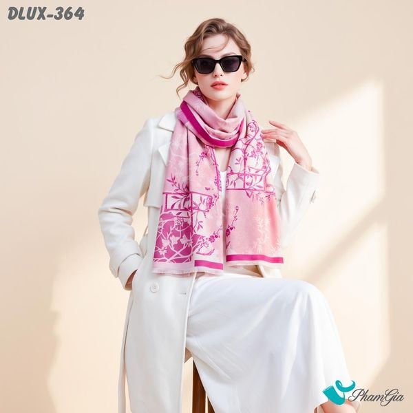 Khăn Choàng Dạ Cashmere Cao Cấp Họa Tiết Hoa Mai Màu Hồng (DLUX364)