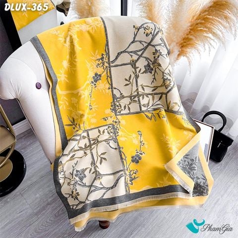 Khăn Choàng Dạ Cashmere Cao Cấp Họa Tiết Hoa Mai Màu Vàng Gold (DLUX365)