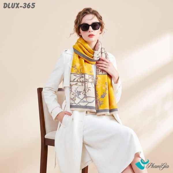 Khăn Choàng Dạ Cashmere Cao Cấp Họa Tiết Hoa Mai Màu Vàng Gold (DLUX365)
