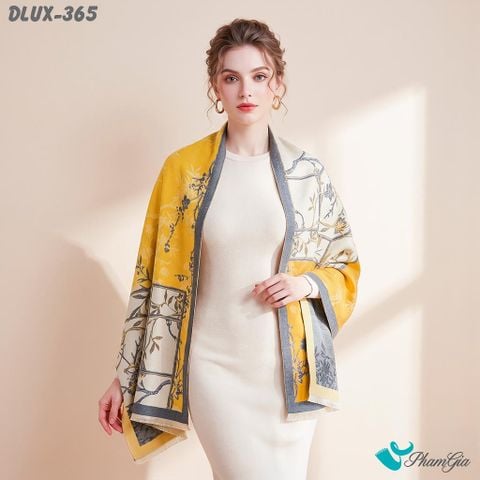 Khăn Choàng Dạ Cashmere Cao Cấp Họa Tiết Hoa Mai Màu Vàng Gold (DLUX365)