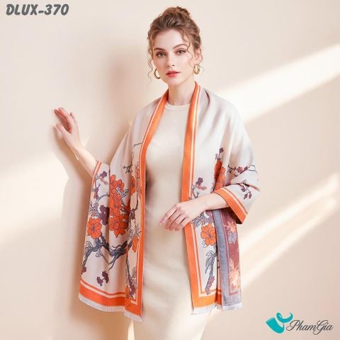 Khăn Choàng Dạ Cashmere Cao Cấp Họa Tiết Hoa Đào Màu Cam (DLUX370)