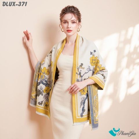 Khăn Choàng Dạ Cashmere Cao Cấp Họa Tiết Hoa Đào Màu Vàng (DLUX371)