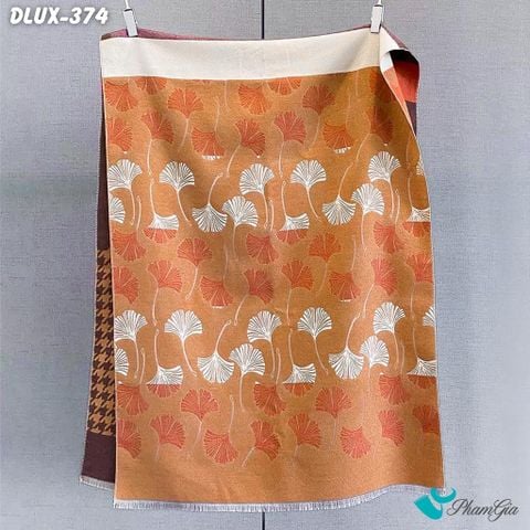Khăn Choàng Dạ Cashmere Cao Cấp Họa Tiết Lá Rẻ Quạt Màu Vàng Đất (DLUX374)