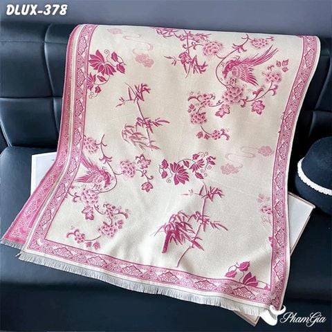 Khăn Choàng Dạ Cashmere Cao Cấp Họa Tiết Phượng Hoàng Mẫu Đơn Màu Cam Hồng (DLUX378)