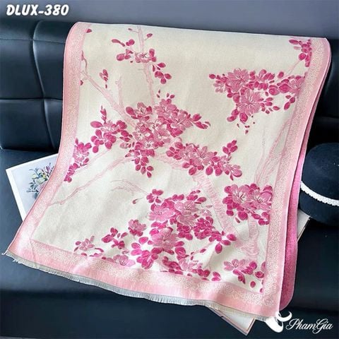 Khăn Choàng Dạ Cashmere Cao Cấp Họa Tiết Hoa Anh Đào Màu Hồng (DLUX380)