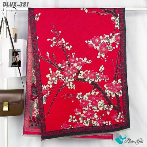 Khăn Choàng Dạ Cashmere Cao Cấp Họa Tiết Hoa Anh Đào Màu Đỏ (DLUX381)