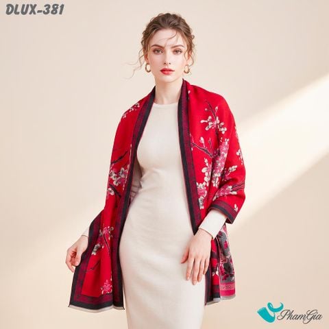 Khăn Choàng Dạ Cashmere Cao Cấp Họa Tiết Hoa Anh Đào Màu Đỏ (DLUX381)