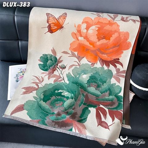 Khăn Choàng Dạ Cashmere Cao Cấp Họa Tiết Hoa Mẫu Đơn Màu Xanh Ngọc (DLUX383)