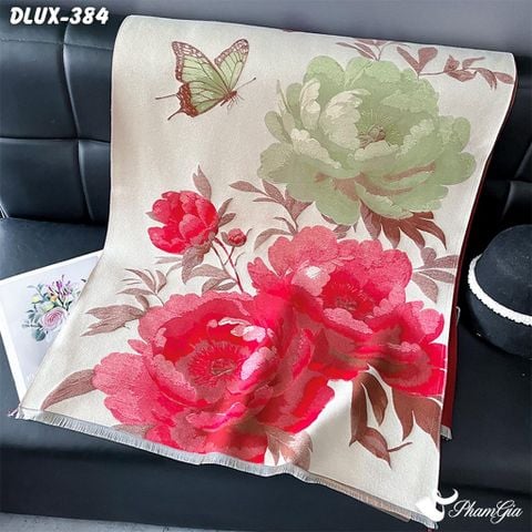 Khăn Choàng Dạ Cashmere Cao Cấp Họa Tiết Hoa Mẫu Đơn Màu Đỏ (DLUX384)