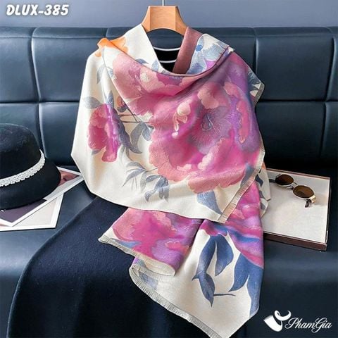 Khăn Choàng Dạ Cashmere Cao Cấp Họa Tiết Hoa Mẫu Đơn Màu Hồng (DLUX385)