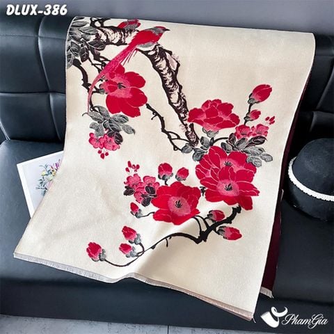 Khăn Choàng Dạ Cashmere Cao Cấp Họa Tiết Hoa Đào Màu Kem (DLUX386)
