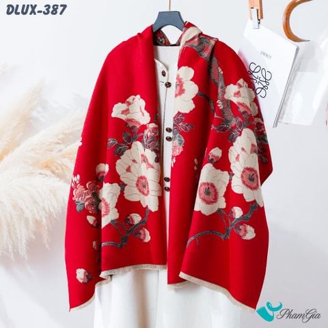 Khăn Choàng Dạ Cashmere Cao Cấp Họa Tiết Hoa Đào Màu Đỏ Sang Trọng (DLUX387)