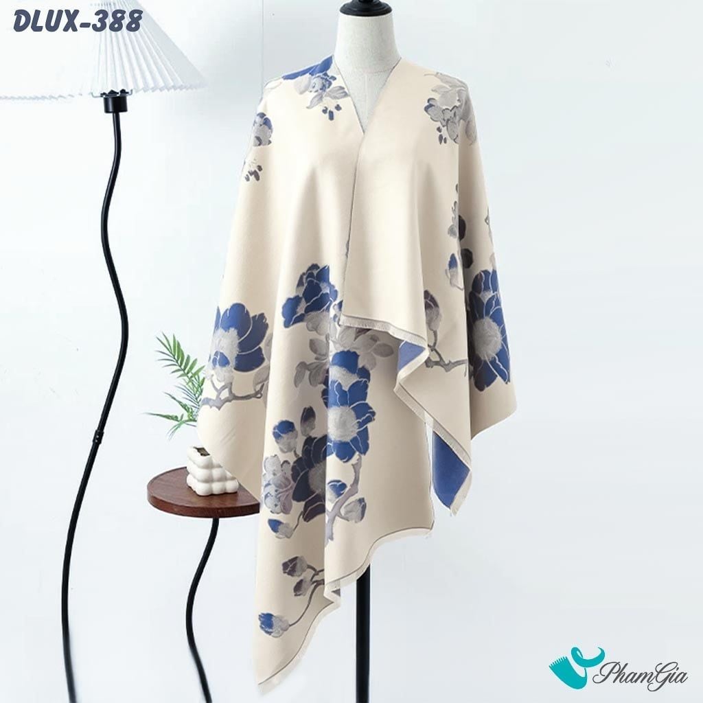 Khăn Choàng Dạ Cashmere Cao Cấp Họa Tiết Hoàng Yến Mộc Lan Màu Xanh (DLUX388)