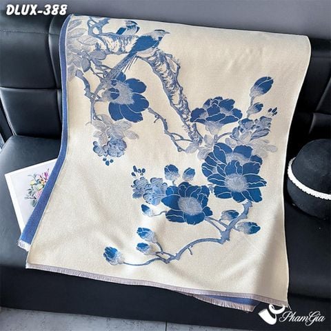 Khăn Choàng Dạ Cashmere Cao Cấp Họa Tiết Hoàng Yến Mộc Lan Màu Xanh (DLUX388)