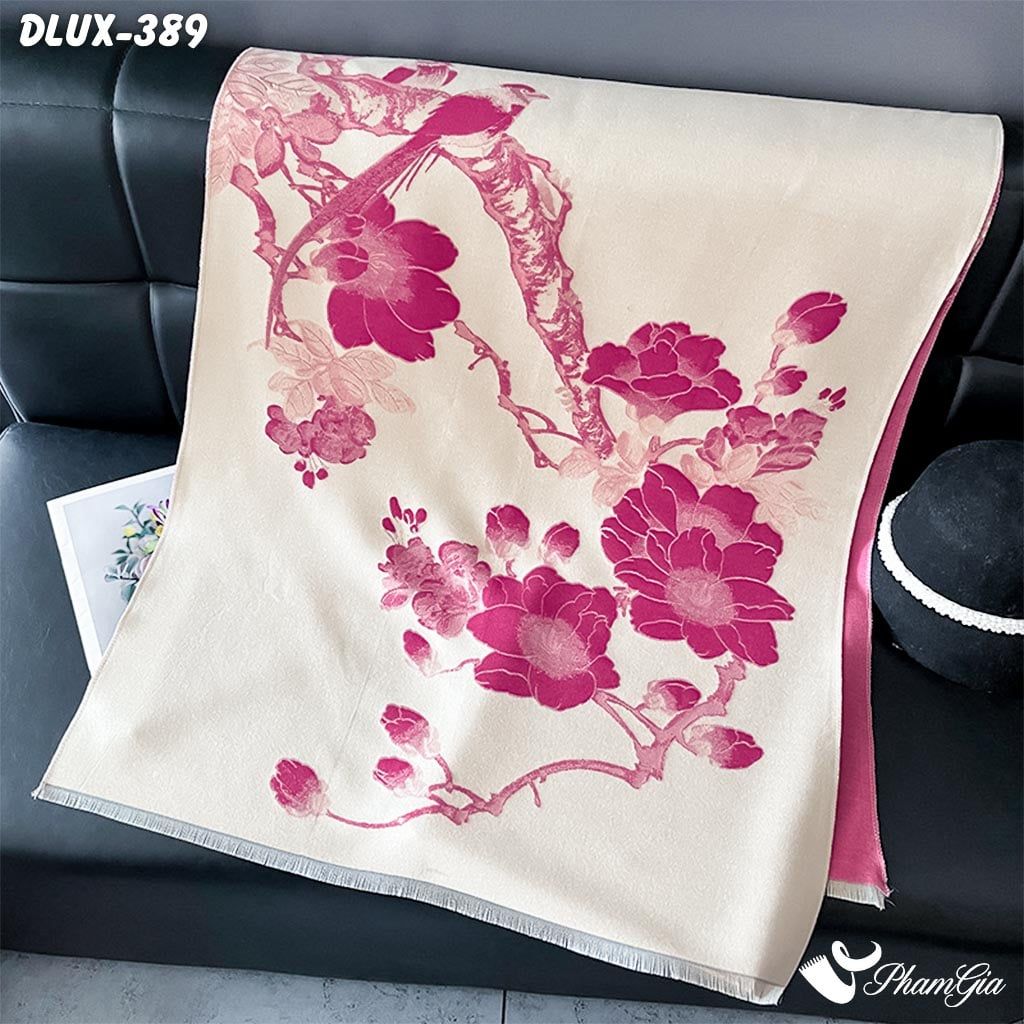 Khăn Choàng Dạ Cashmere Cao Cấp Họa Tiết Hoàng Yến Mộc Lan Màu Hồng (DLUX389)