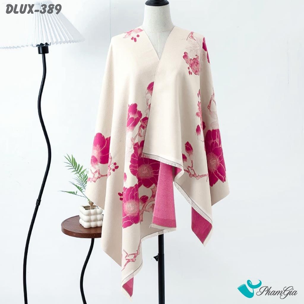 Khăn Choàng Dạ Cashmere Cao Cấp Họa Tiết Hoàng Yến Mộc Lan Màu Hồng (DLUX389)