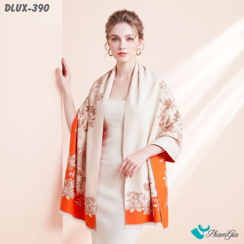 Khăn Choàng Dạ De Luxe Giữ Ấm Cao Cấp Họa Tiết Hoa Dây Leo Màu Cam (DLUX390)