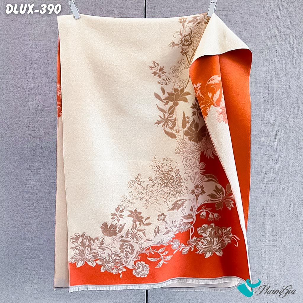 Khăn Choàng Dạ Cashmere Cao Cấp Họa Tiết Hoa Dây Leo Màu Cam (DLUX390)
