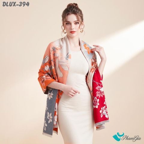 Khăn Choàng Dạ Cashmere Cao Cấp Họa Tiết Hoa Mộc Lan Màu Cam Ombre (DLUX394)