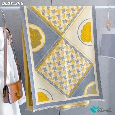 Khăn Choàng Dạ Cashmere Cao Cấp Họa Tiết Retro Phối Màu Xám - Vàng (DLUX396)