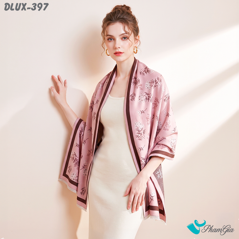 Khăn Choàng Dạ Cashmere Cao Cấp Họa Tiết Hoa Nhí Màu Hồng Phấn (DLUX397)