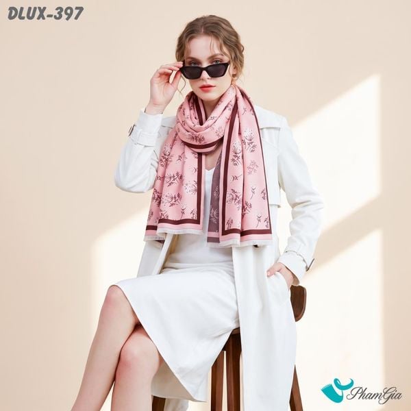 Khăn Choàng Dạ Cashmere Cao Cấp Họa Tiết Hoa Nhí Màu Hồng Phấn (DLUX397)