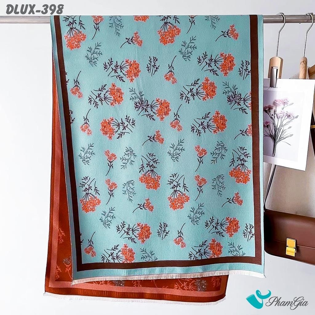Khăn Choàng Dạ Cashmere Cao Cấp Họa Tiết Hoa Nhí Màu Xanh Ngọc (DLUX398)