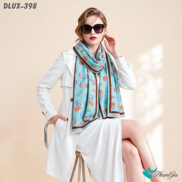Khăn Choàng Dạ Cashmere Cao Cấp Họa Tiết Hoa Nhí Màu Xanh Ngọc (DLUX398)