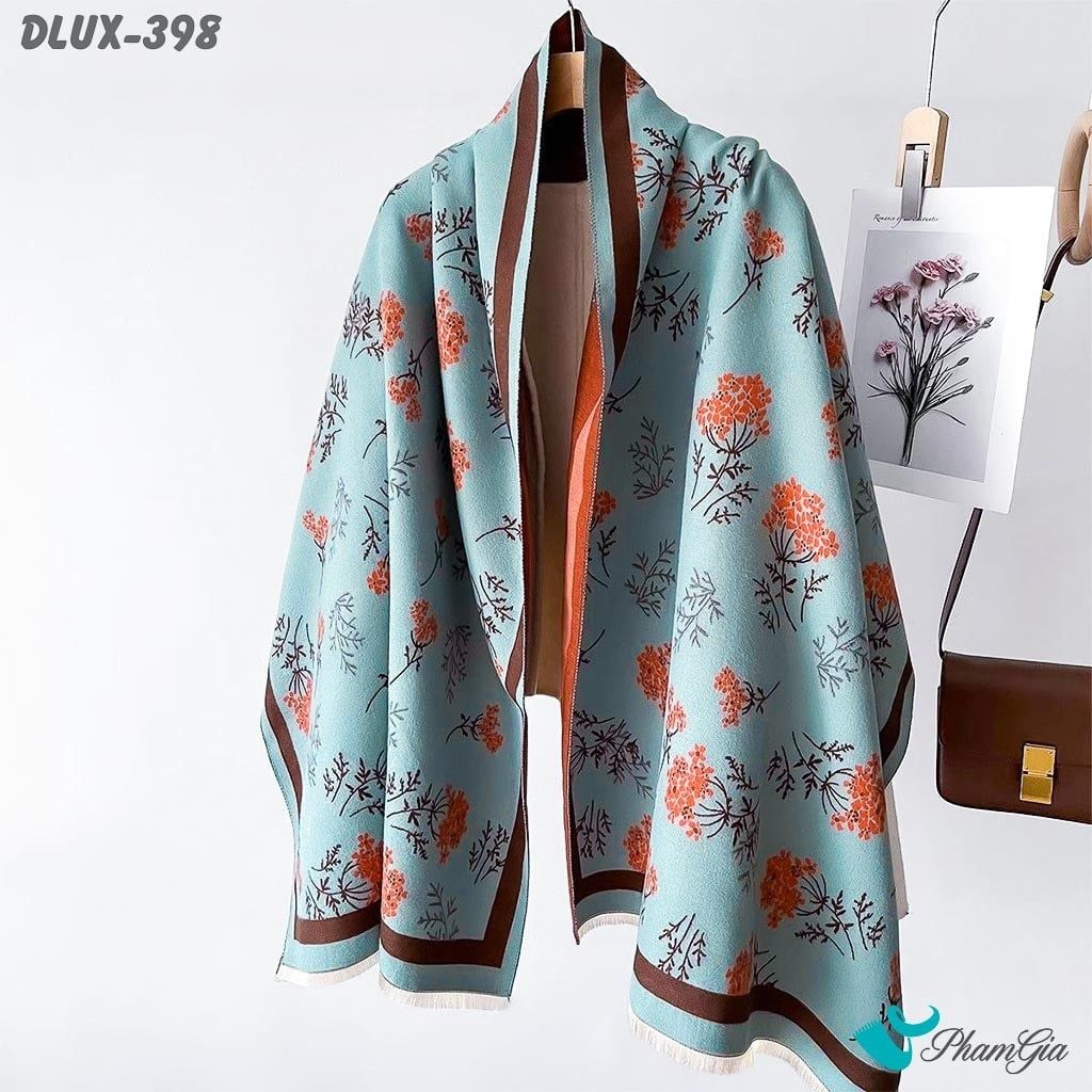 Khăn Choàng Dạ Cashmere Cao Cấp Họa Tiết Hoa Nhí Màu Xanh Ngọc (DLUX398)