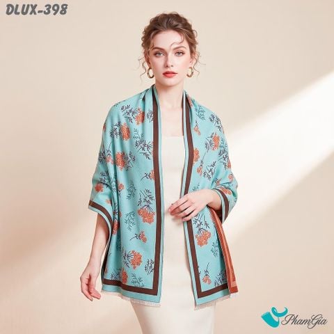 Khăn Choàng Dạ Cashmere Cao Cấp Họa Tiết Hoa Nhí Màu Xanh Ngọc (DLUX398)