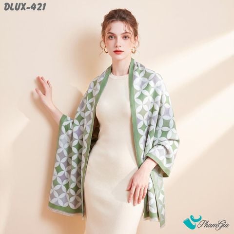 Khăn Choàng Dạ Cashmere Cao Cấp Họa Tiết Hình Học Màu Xanh Bơ Thanh Lịch (DLUX421)
