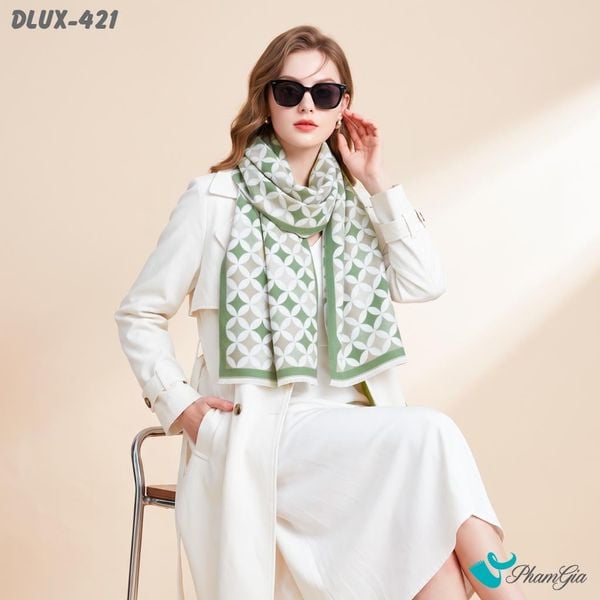 Khăn Choàng Dạ Cashmere Cao Cấp Họa Tiết Hình Học Màu Xanh Bơ Thanh Lịch (DLUX421)