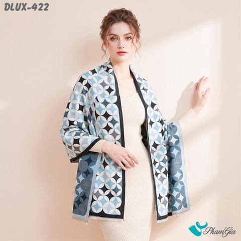 Khăn Choàng Dạ Cashmere Cao Cấp Họa Tiết Hình Học Màu Xanh Baby Viền Đen Trẻ Trung (DLUX422)