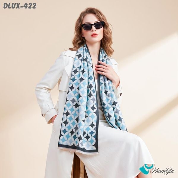 Khăn Choàng Dạ Cashmere Cao Cấp Họa Tiết Hình Học Màu Xanh Baby Viền Đen Trẻ Trung (DLUX422)