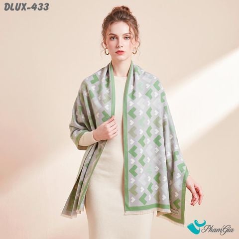 Khăn Choàng Dạ Cashmere Cao Cấp Họa Tiết Mũi Tên Hình Học Màu Beige Viền Xanh Bơ Thanh Lịch (DLUX433)