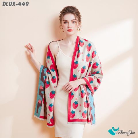 Khăn Choàng Dạ Cashmere Cao Cấp Họa Tiết Dâu Tây Màu Đỏ Cá Tính (DLUX449)