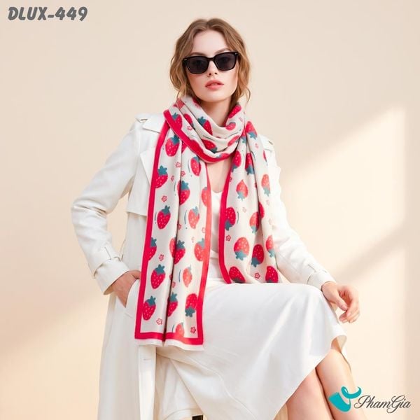 Khăn Choàng Dạ Cashmere Cao Cấp Họa Tiết Dâu Tây Màu Đỏ Cá Tính (DLUX449)