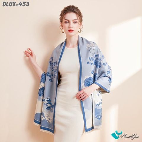 Khăn Choàng Dạ Cashmere Cao Cấp Họa Tiết Sơn Thủy Màu Xanh Dương Sang Trọng (DLUX453)